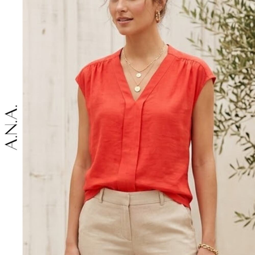 ANA Orange Red V-Neck Pullover Top NWT Size Large